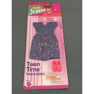 1996 Barbie Teen Time Fashions Skipper Blue Flower Print Denim Dress 68028-94